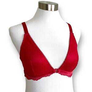 Victorias Secret Bralette M Red Lace Velvet Wireless Bra Front Close Valentines